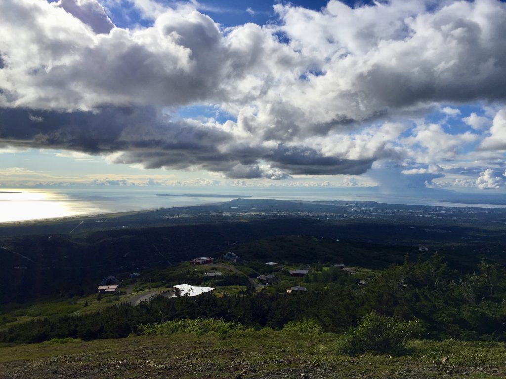 A scenic view from Flattop Mountain overlooking Anchorage and the Cook Inlet