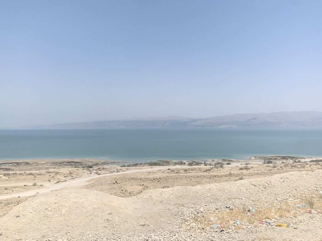 Scenic view of the Dead Sea from a hilltop.