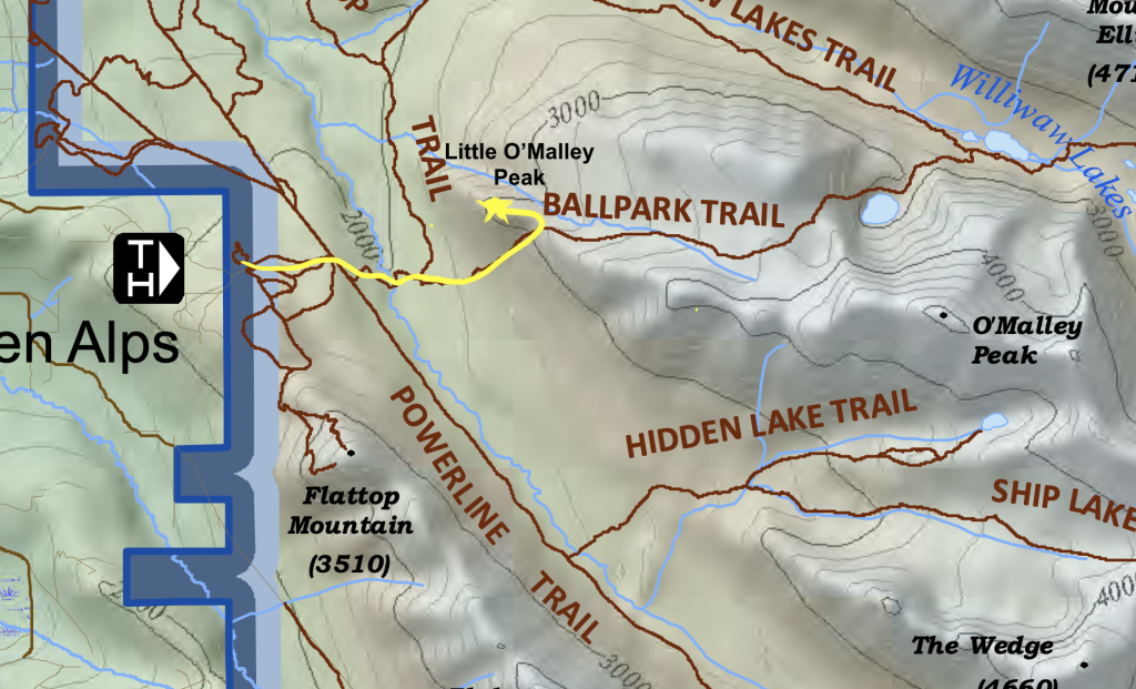 Map showing the route to Little O'Malley near Anchorage, Alaska.