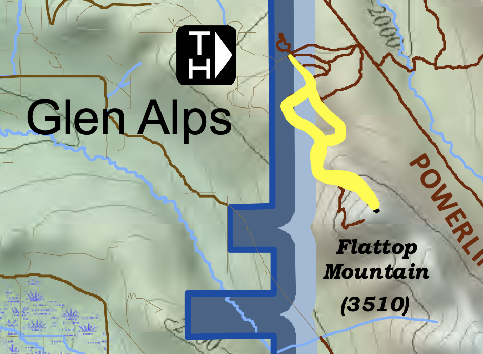 Map showing the hiking route to the summit of Flattop Mountain near Anchorage, Alaska.