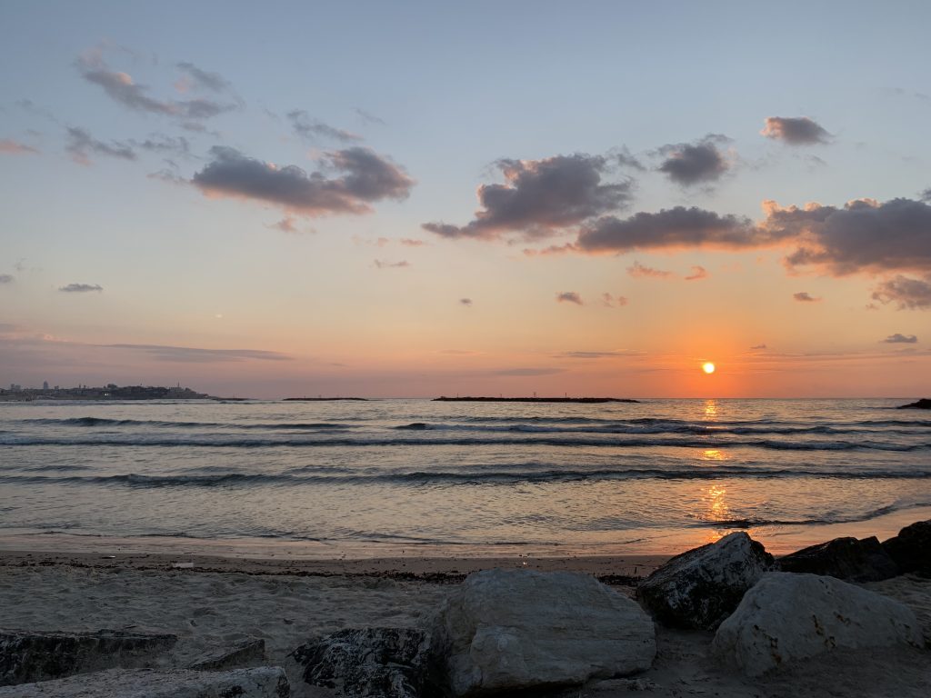 Sunset over the Mediterranean Sea in Tel Aviv, Israel