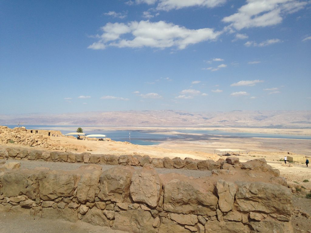 View of the Dead Sea and desert landscape from Masada.